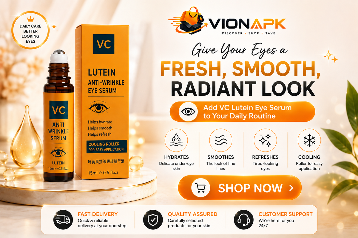 VIONAPK VC Lutein Eye Serum – Brightening, Hydrating & Anti-Wrinkle Under Eye Roller for Dark Circles & Fine Lines