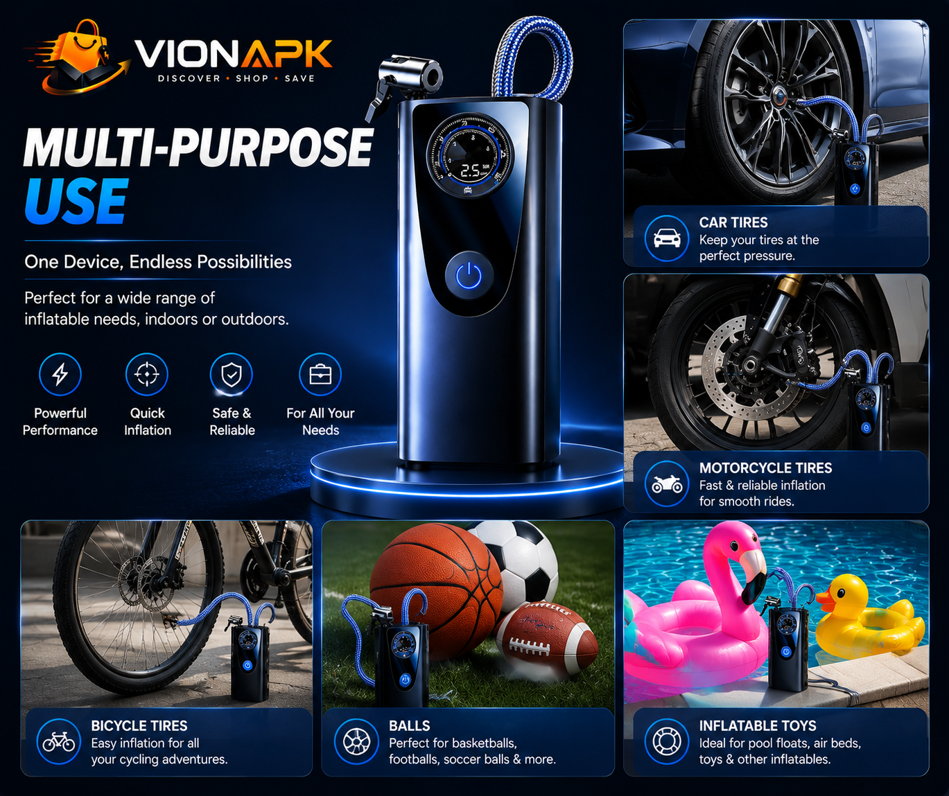 VIONAPK 120W Portable Electric Tire Inflator Air Pump