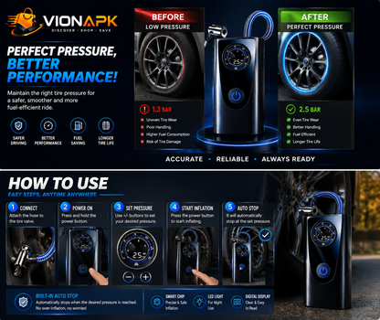VIONAPK 120W Portable Electric Tire Inflator Air Pump