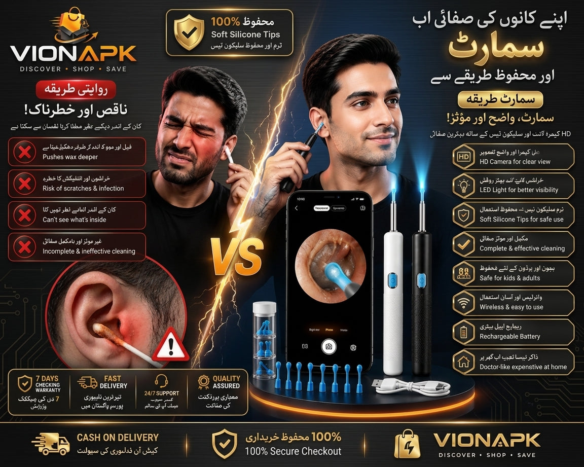 Wireless HD Ear Cleaner Camera Kit | Smart Visual Ear Cleaning Tool with LED Light & Silicone Tips