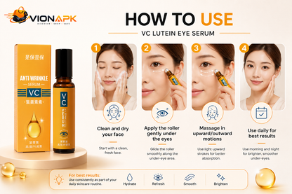 VIONAPK VC Lutein Eye Serum – Brightening, Hydrating & Anti-Wrinkle Under Eye Roller for Dark Circles & Fine Lines