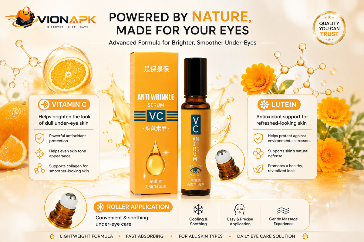 VIONAPK VC Lutein Eye Serum – Brightening, Hydrating & Anti-Wrinkle Under Eye Roller for Dark Circles & Fine Lines