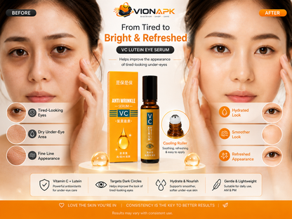 VIONAPK VC Lutein Eye Serum – Brightening, Hydrating & Anti-Wrinkle Under Eye Roller for Dark Circles & Fine Lines