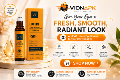 VIONAPK VC Lutein Eye Serum – Brightening, Hydrating & Anti-Wrinkle Under Eye Roller for Dark Circles & Fine Lines