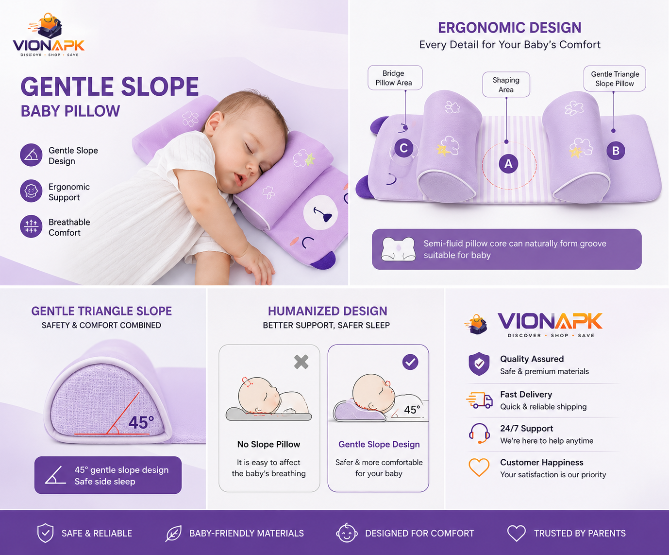 Baby Comfort & Support Cushion | Soft Contoured Baby Pillow